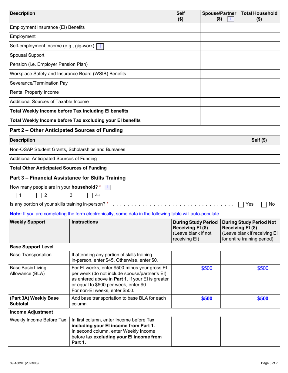 Form 89-1889E Better Jobs Ontario (Bjo) Application for Financial Assistance - Ontario, Canada, Page 3