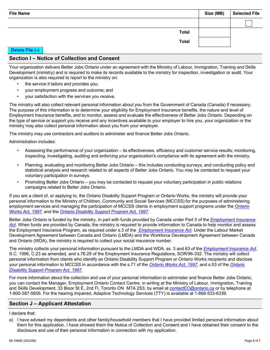 Form 89-1889E Better Jobs Ontario (Bjo) Application for Financial Assistance - Ontario, Canada, Page 6