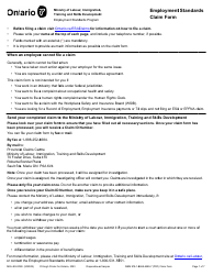 Form MOL-ES-002E Employment Standards Claim Form - Ontario, Canada