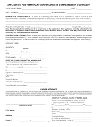 Form 123_01-141 Application for Temporary Certificates of Completion or Occupancy - Miami-Dade County, Florida, Page 2