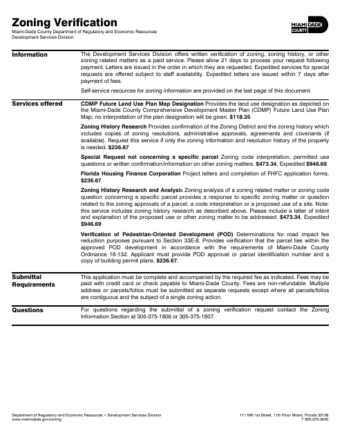 Zoning Verification Letter Request - Miami-Dade County, Florida Download Pdf