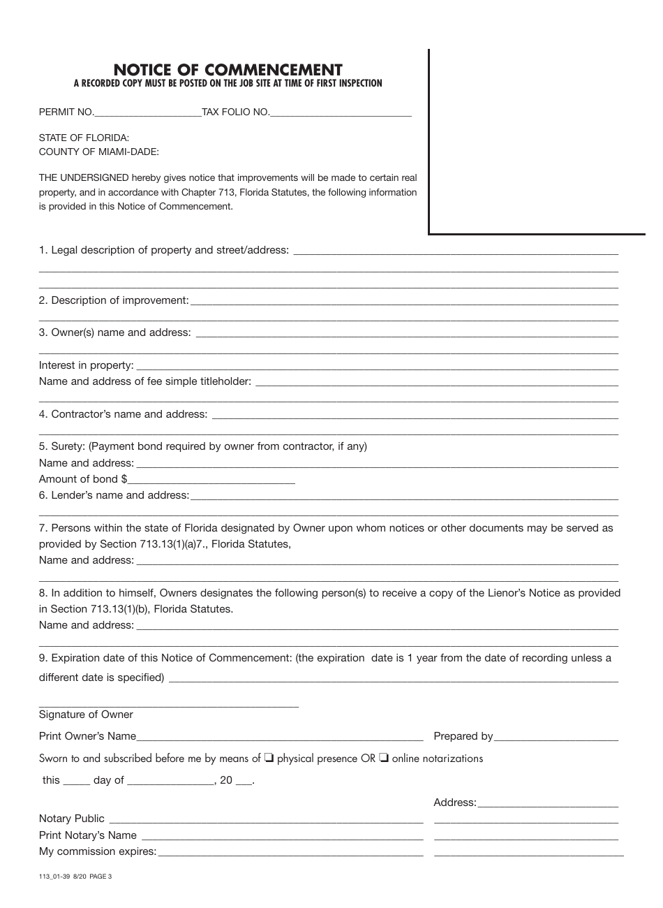 Form 113_01-39 Zoning Improvement Permit Application - Miami-Dade County, Florida, Page 3