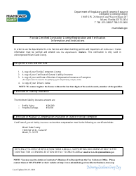 Document preview: Florida Certified Contractor License Registration and Verification Form - Miami-Dade County, Florida