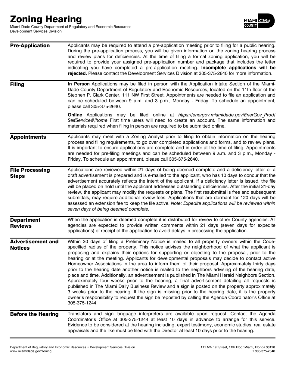 Zoning Hearing Application - Miami-Dade County, Florida, Page 1