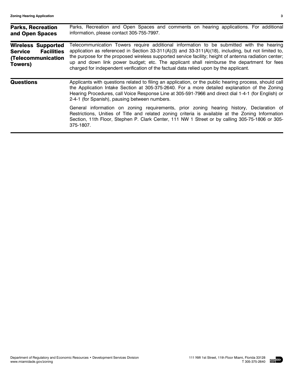 Zoning Hearing Application - Miami-Dade County, Florida, Page 3