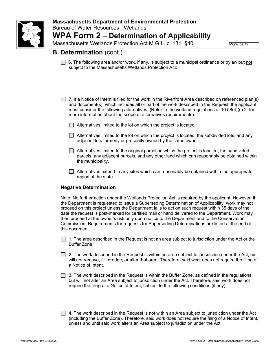 WPA Form 2 Determination of Applicability - Massachusetts, Page 3