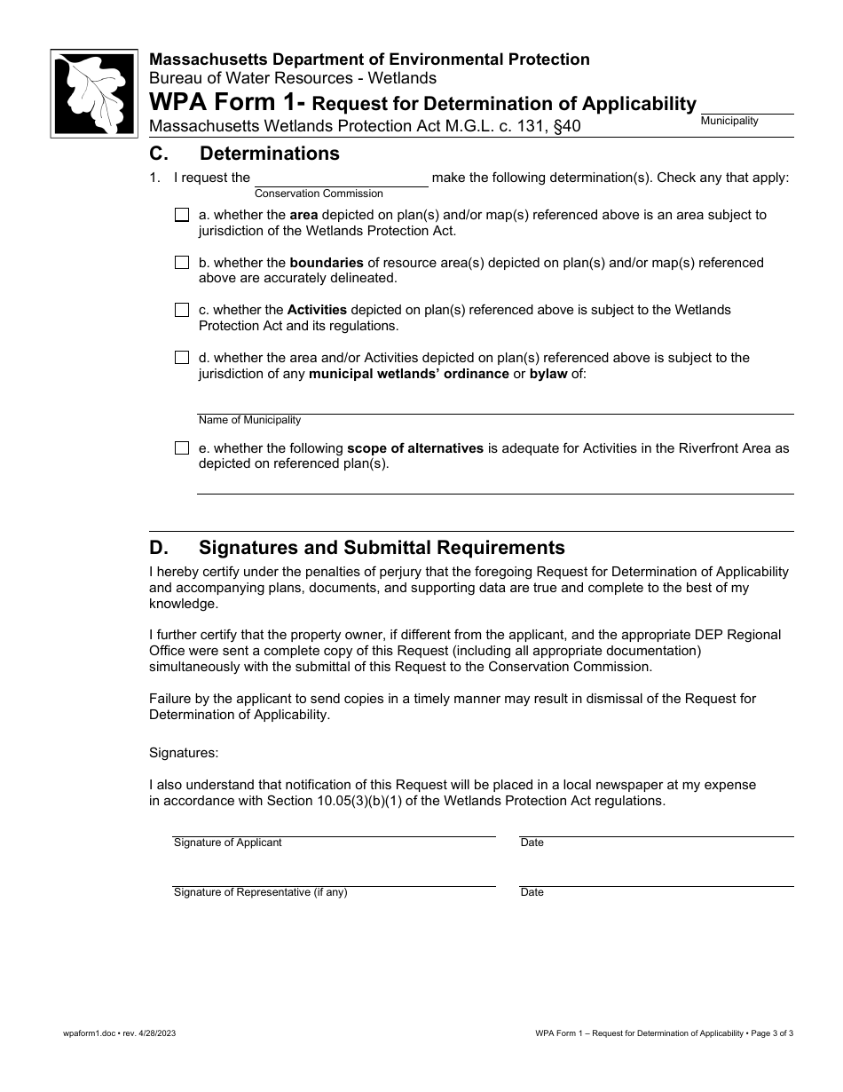 WPA Form 1 Request for Determination of Applicability - Massachusetts, Page 3