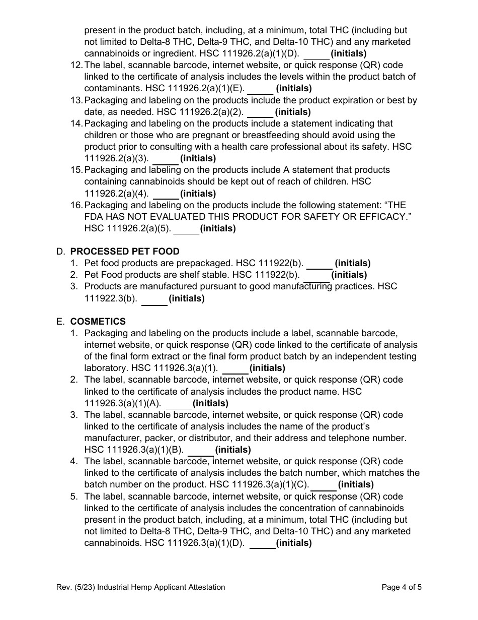 Form CDPH8763 Industrial Hemp Enrollment and Oversight (Iheo) Authorization for Inhalable Products Manufacturers - California, Page 8