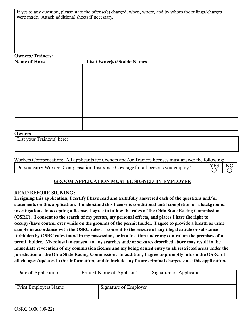 Form OSRC1000 Ohio State Racing Commission Harness License Application - Scioto Downs - Ohio, Page 2