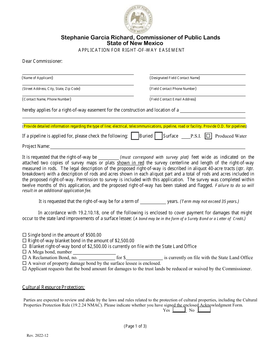 New Mexico Application For Right Of Way Easement Fill Out Sign Online And Download Pdf