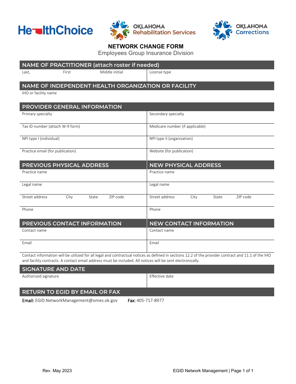 Network Change Form - Oklahoma, Page 1