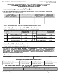 Form CDPH8597 IH Industrial Hemp Enrollment and Oversight (Iheo) Authorization for Human Food Manufacturers With Cannery License - California