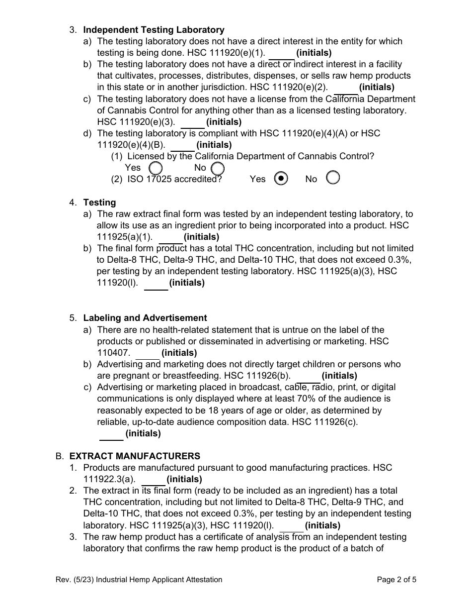 Form CDPH8597 IH Industrial Hemp Enrollment and Oversight (Iheo) Authorization for Human Food Manufacturers With Cannery License - California, Page 4