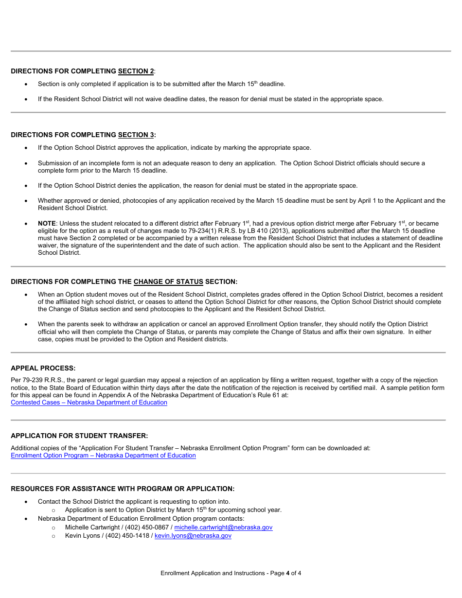 Form NDE25-010 Application for Student Transfer Nebraska Enrollment Option Program - Nebraska, Page 4
