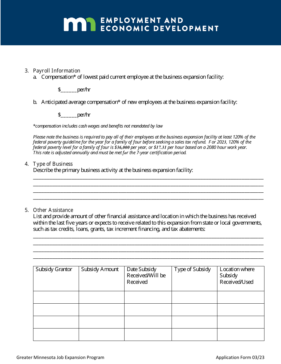 Greater Minnesota Job Expansion Program Application Form - Minnesota, Page 5