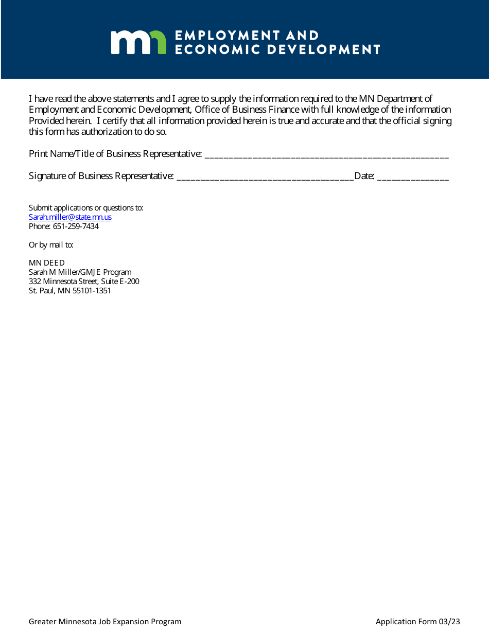 Greater Minnesota Job Expansion Program Application Form - Minnesota, Page 7