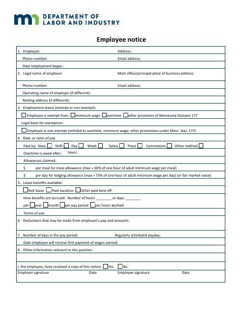 Employee Notice - Minnesota Download Pdf