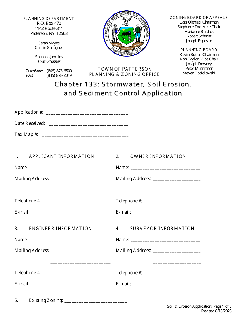 Stormwater, Soil Erosion, and Sediment Control Application - Town of Patterson, New York, Page 1