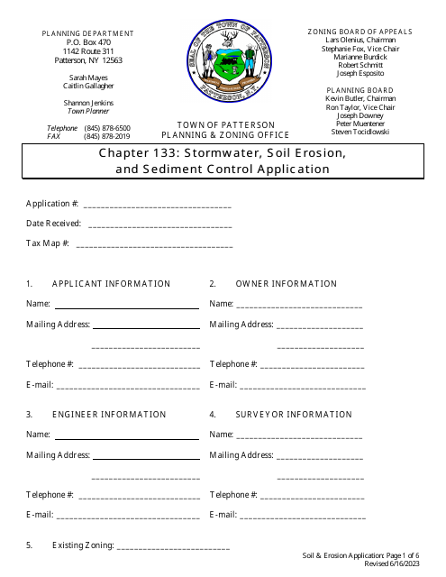 Stormwater, Soil Erosion, and Sediment Control Application - Town of Patterson, New York