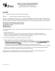DHEC Form 3499 Site Rehabilitation Contractor Certification Application - South Carolina