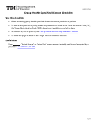 Document preview: Form AH009 Group Health Specified Disease Checklist - Texas