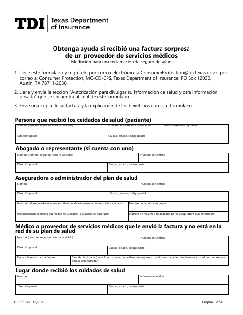 Formulario CP029-SP  Printable Pdf