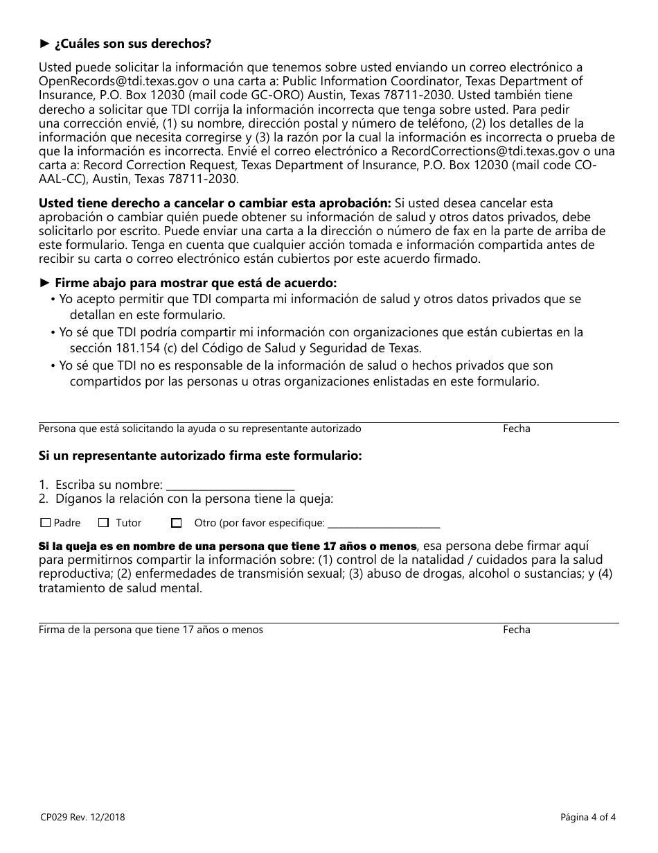 Formulario CP029-SP Obtenga Ayuda Si Recibio Una Factura Sorpresa De Un Proveedor De Servicios Medicos - Texas (Spanish), Page 4