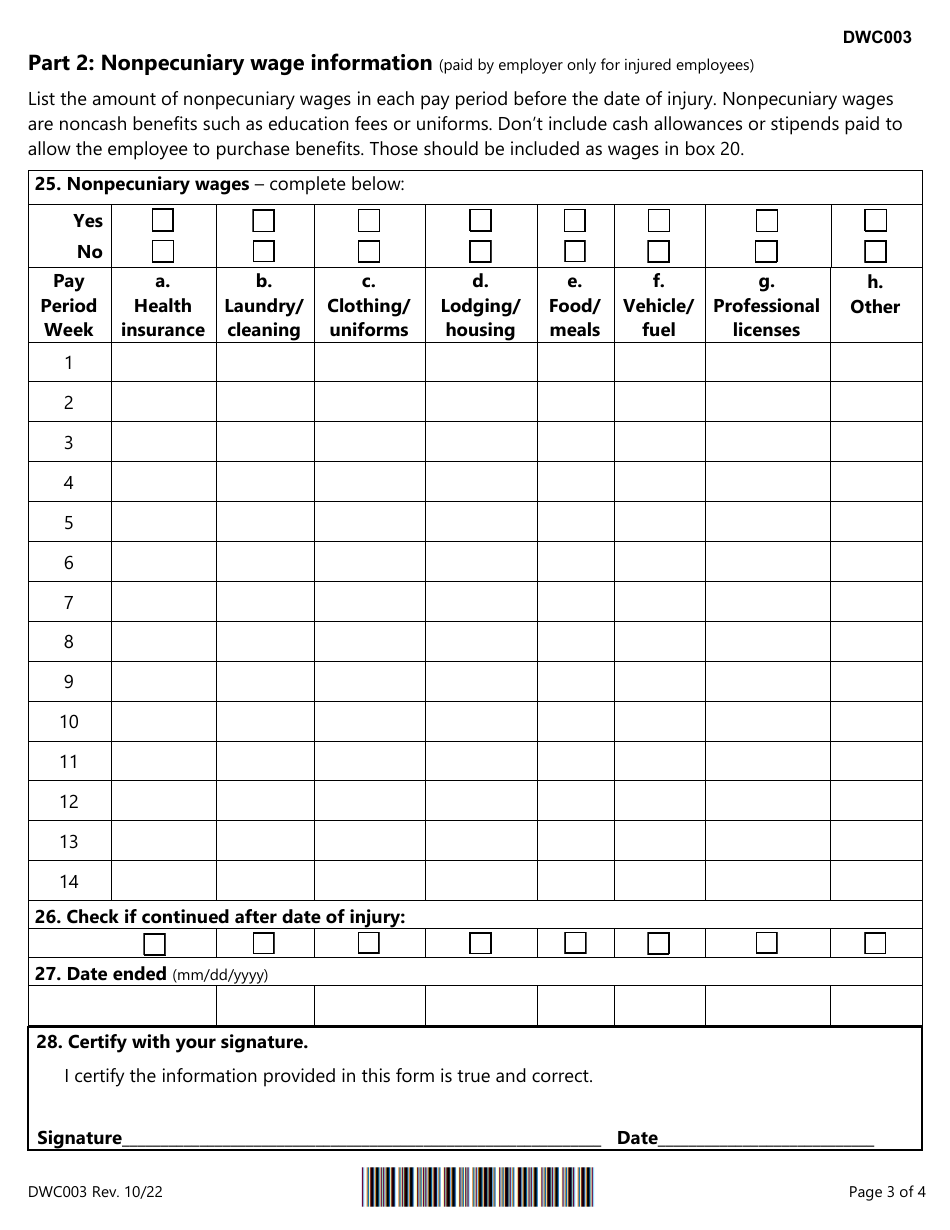 Form DWC003 Employers Wage Statement - Texas, Page 3