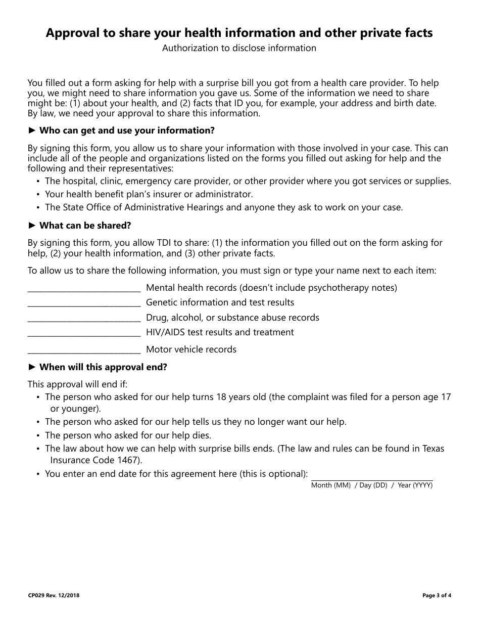 Form CP029 Health Insurance Mediation Request Form - Texas, Page 3