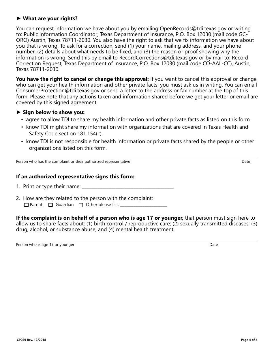 Form CP029 Health Insurance Mediation Request Form - Texas, Page 4