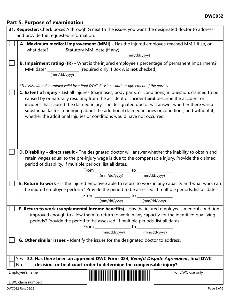 Form Dwc032 Fill Out Sign Online And Download Fillable Pdf Texas Templateroller 1850