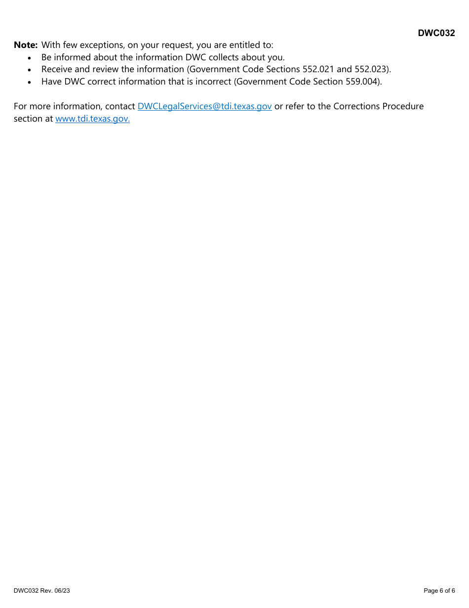 Form DWC032 Request for Designated Doctor Examination - Texas, Page 6