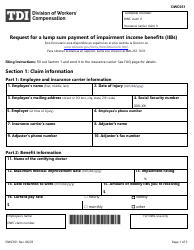 Form DWC051 Request for a Lump Sum Payment of Impairment Income Benefits (Iibs) - Texas