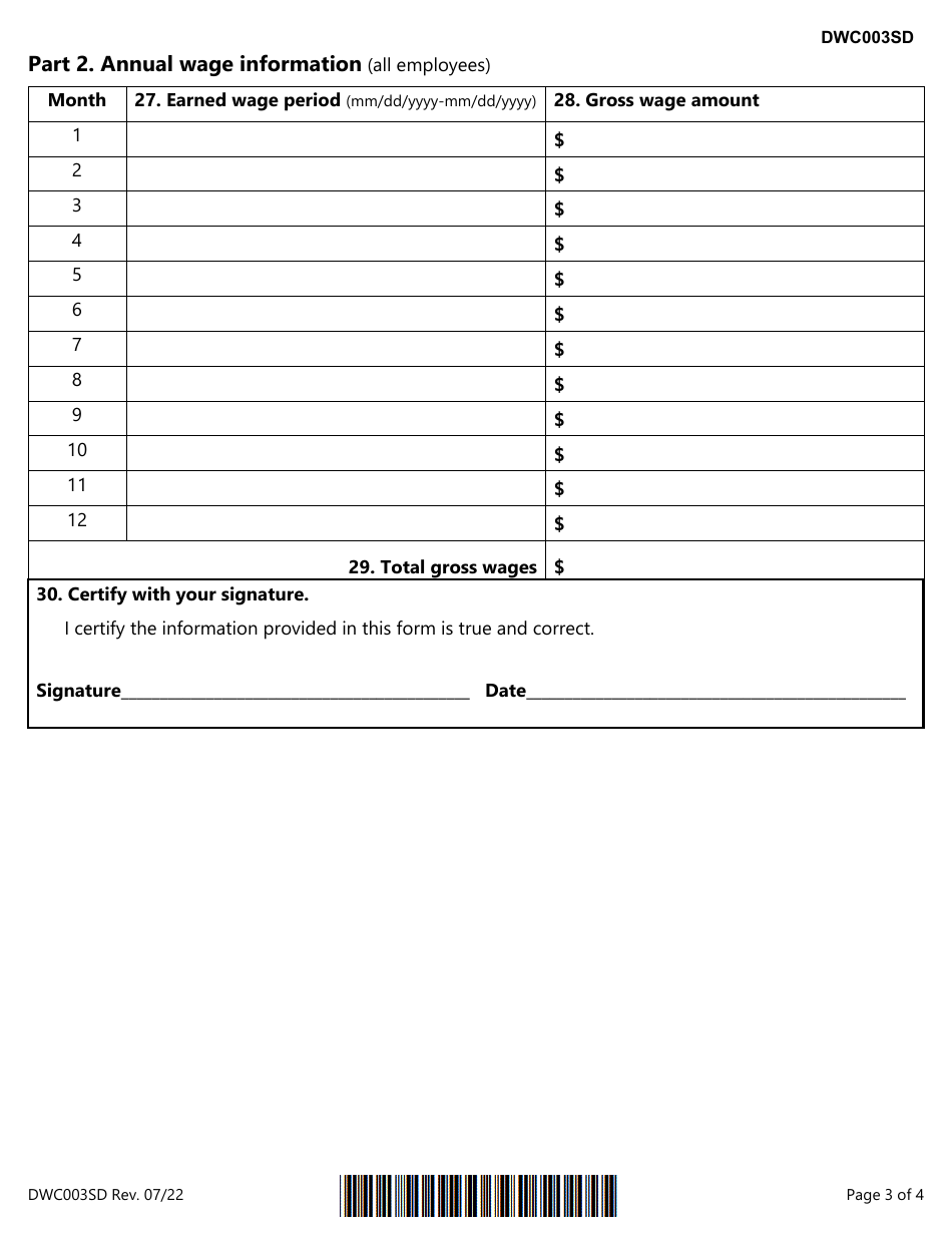 Form DWC003SD Employers Wage Statement for School Districts - Texas, Page 3