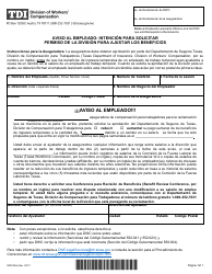 Document preview: Formulario DWC054S Aviso Al Empleado: Intencion Para Solicitar Permiso De La Division Para Ajustar Los Beneficios - Texas (Spanish)