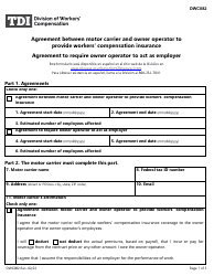 Document preview: Form DWC082 Agreement Between Motor Carrier and Owner Operator to Provide Workers' Compensation Insurance/Agreement to Require Owner Operator to Act as Employer - Texas