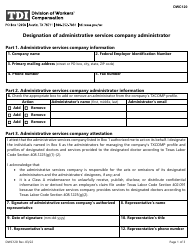 Form DWC120 Designation of Administrative Services Company Administrator - Texas