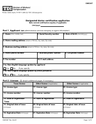 Document preview: Form DWC067 Designated Doctor Certification Application - Texas