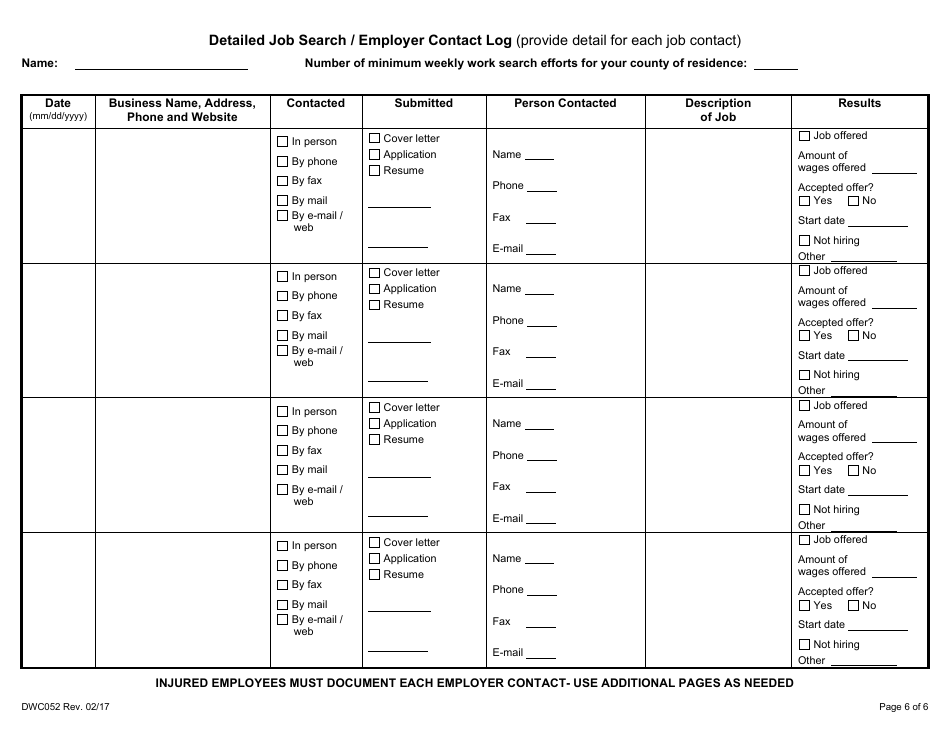 Form DWC052 Application for Supplemental Income Benefits - Texas, Page 6
