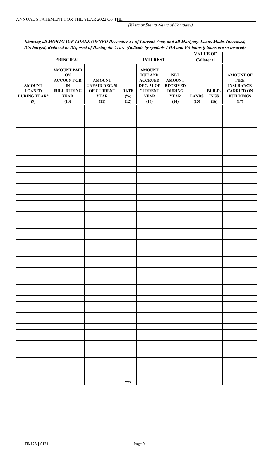 Form FIN128 Annual Statement - Farm Mutual Companies - Texas, Page 11