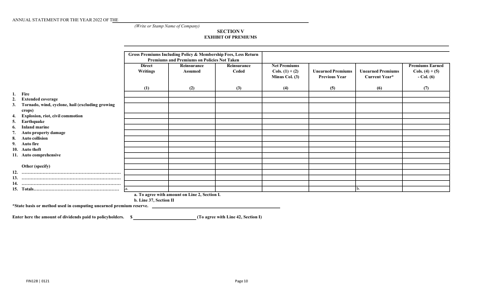 Form FIN128 Annual Statement - Farm Mutual Companies - Texas, Page 12