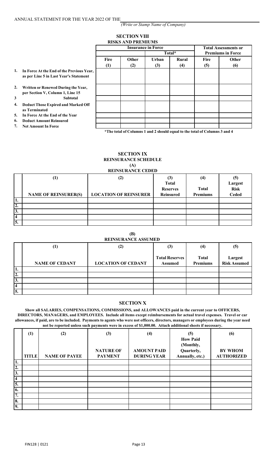 Form FIN128 Annual Statement - Farm Mutual Companies - Texas, Page 15