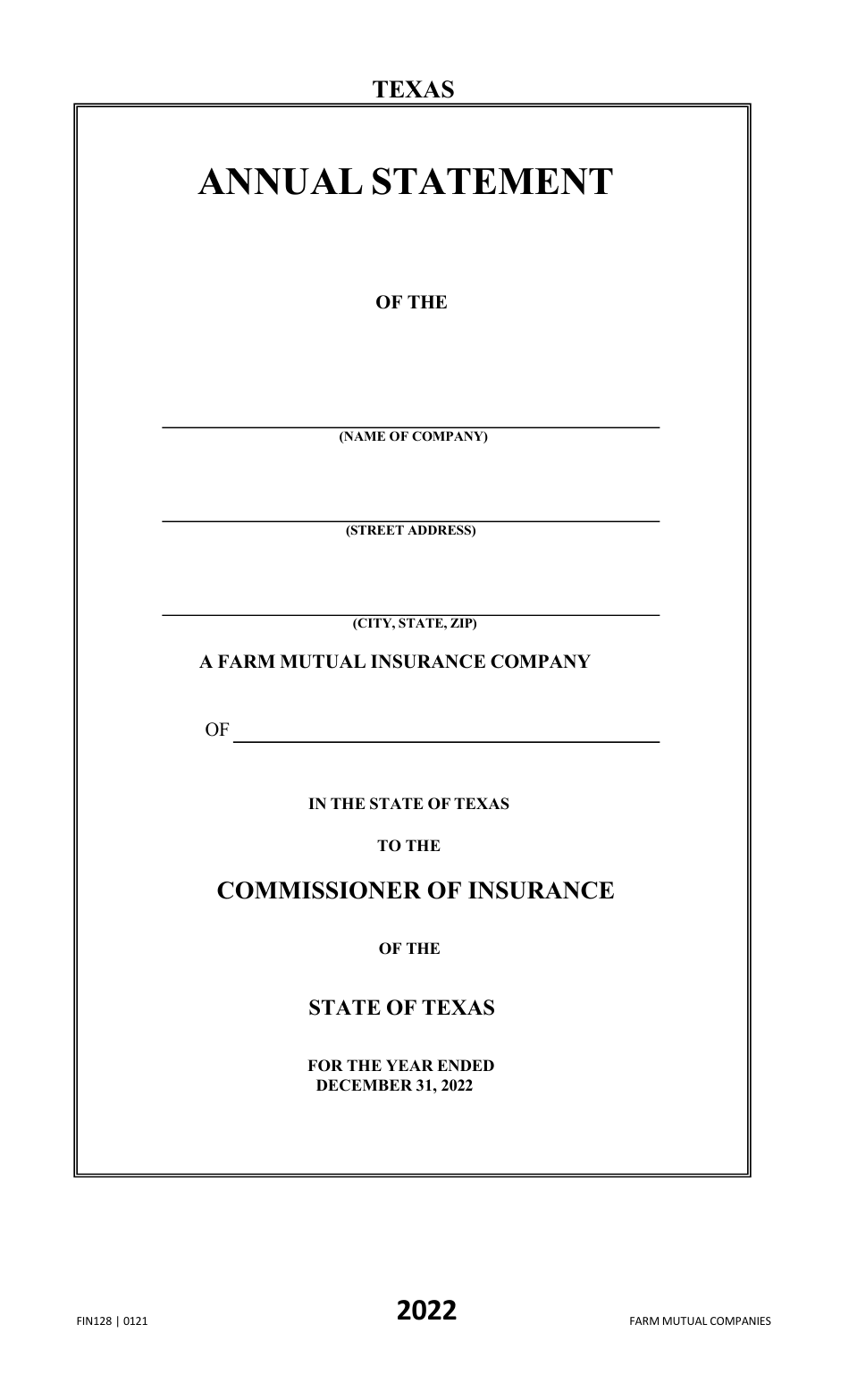 Form FIN128 Annual Statement - Farm Mutual Companies - Texas, Page 1