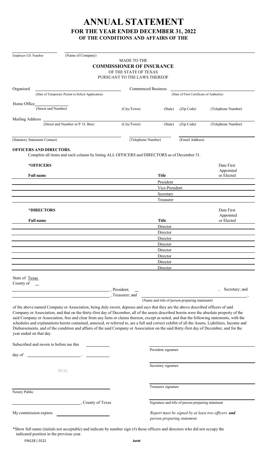 Form FIN128 Annual Statement - Farm Mutual Companies - Texas, Page 3