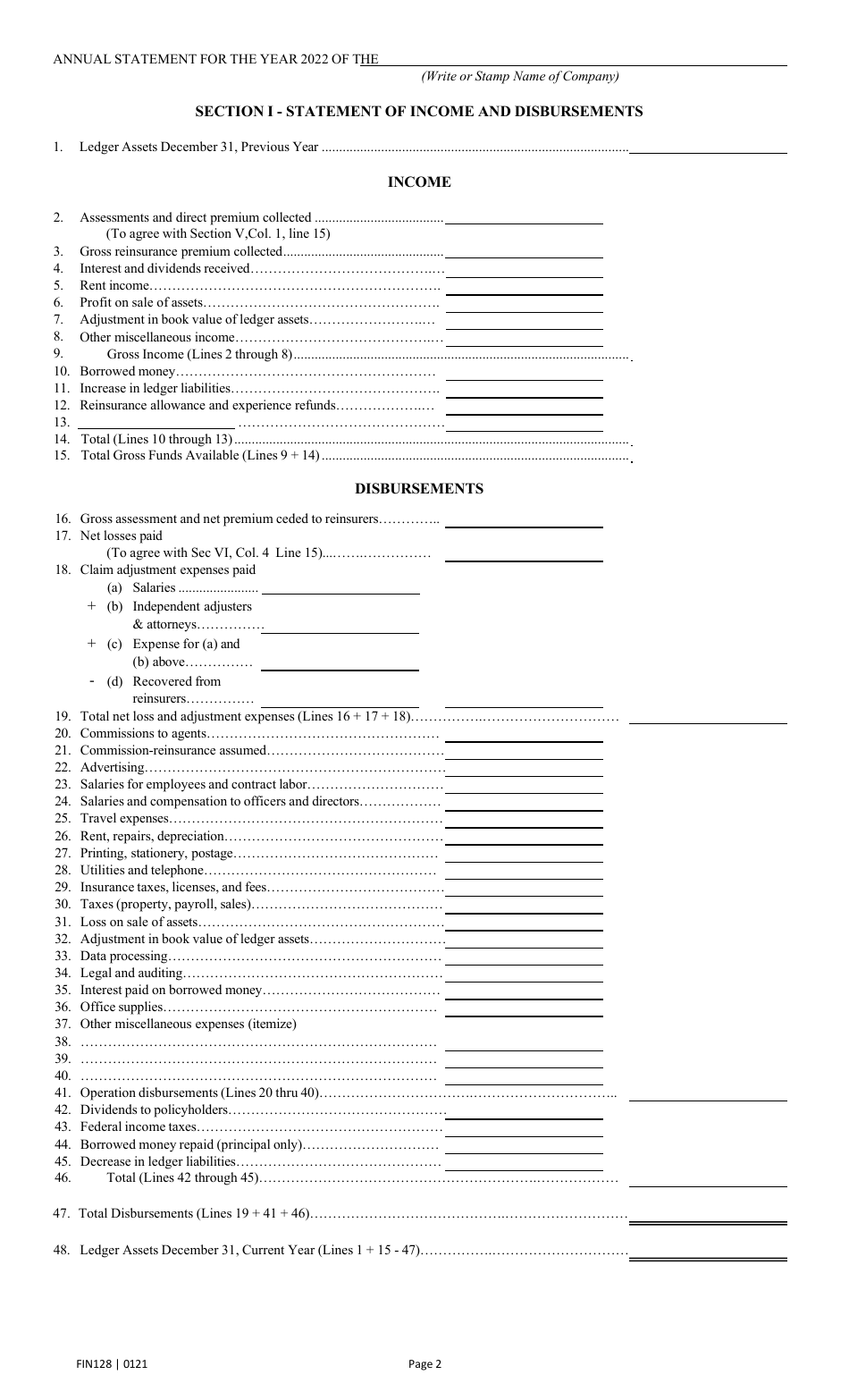 Form FIN128 Annual Statement - Farm Mutual Companies - Texas, Page 4