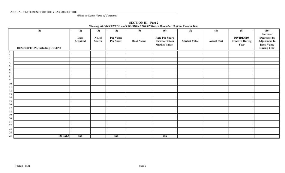 Form FIN128 Annual Statement - Farm Mutual Companies - Texas, Page 7