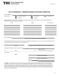 Document preview: Form FIN164 (PF2) List of Principals - Premium Finance Applicant - Texas