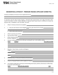 Document preview: Form FIN166 (PF4) Biographical Affidavit - Premium Finance Applicant - Texas