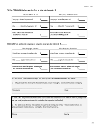 Form FIN169 (PF7) Premium Finance Comparison Disclosure Form - Texas (English/Spanish), Page 2