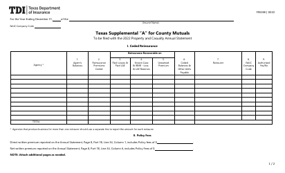 Document preview: Form FIN138 Supplement A Texas Supplemental for County Mutuals - Texas